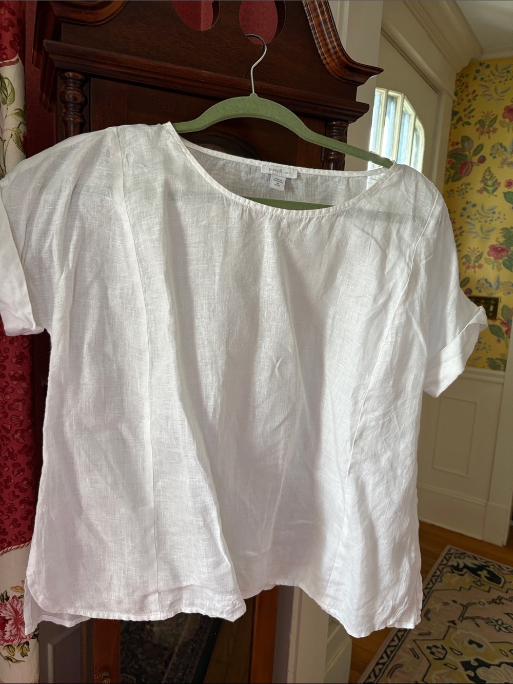 J. Jill White Linen Short-Sleeve Scoop Neck Blouse